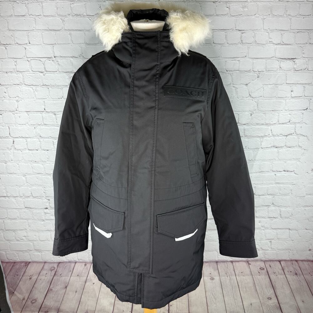 COACH Men's Size XS 3-in-1 Parka Snorkel Jacket Black Shearling Hood 3088